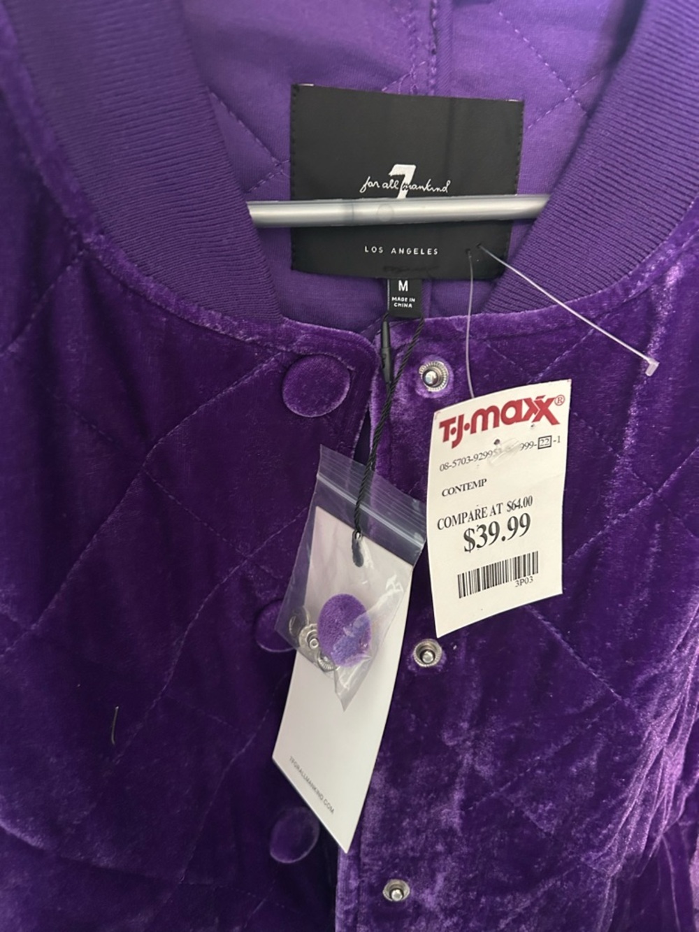 T.J.Maxx Quilted Velvet Bomber Jacket - Purple - Picture 2 of 2
